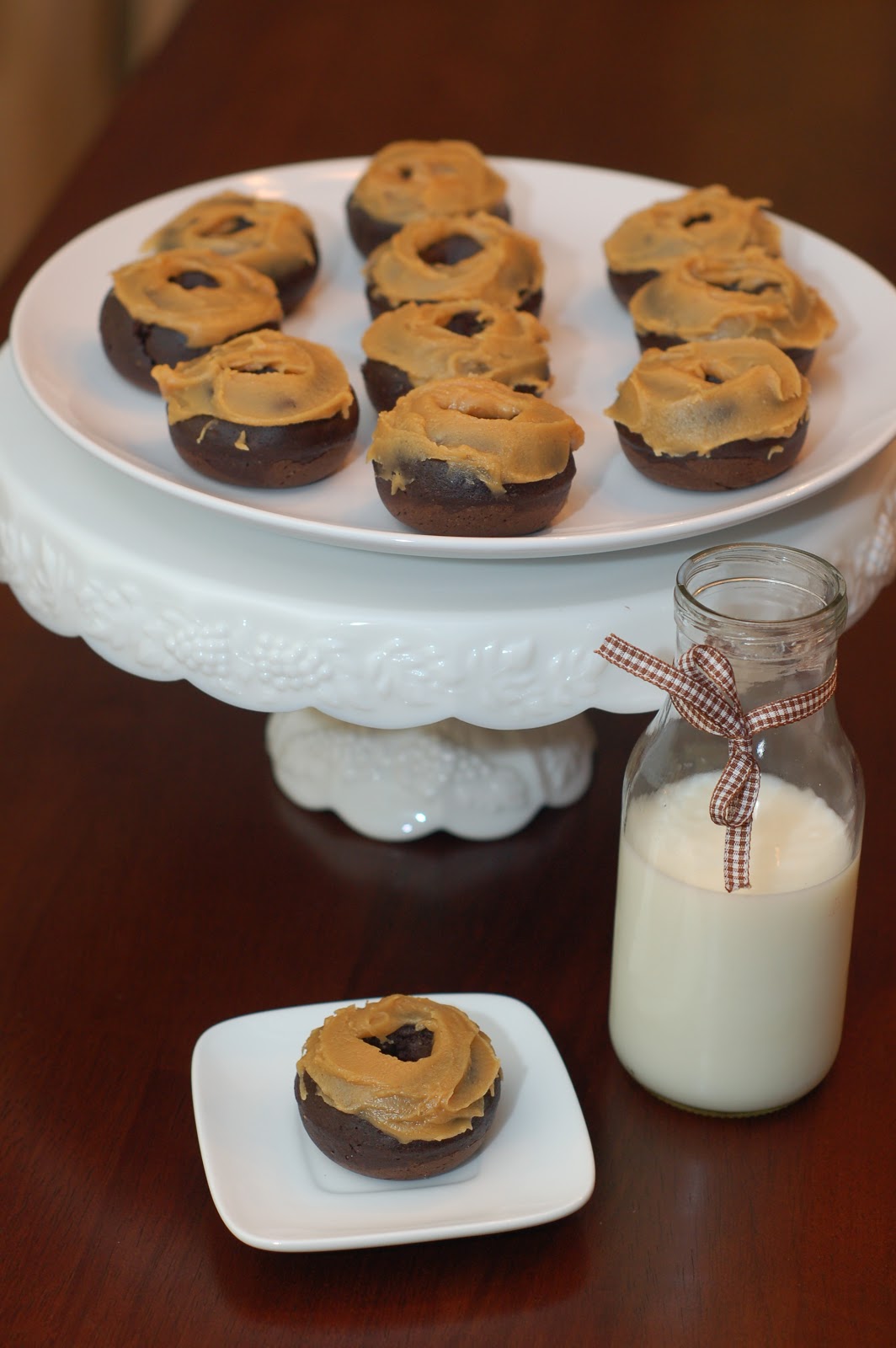 Mini Chocolate Peanut Butter Donuts w/ Peanut Butter Glaze