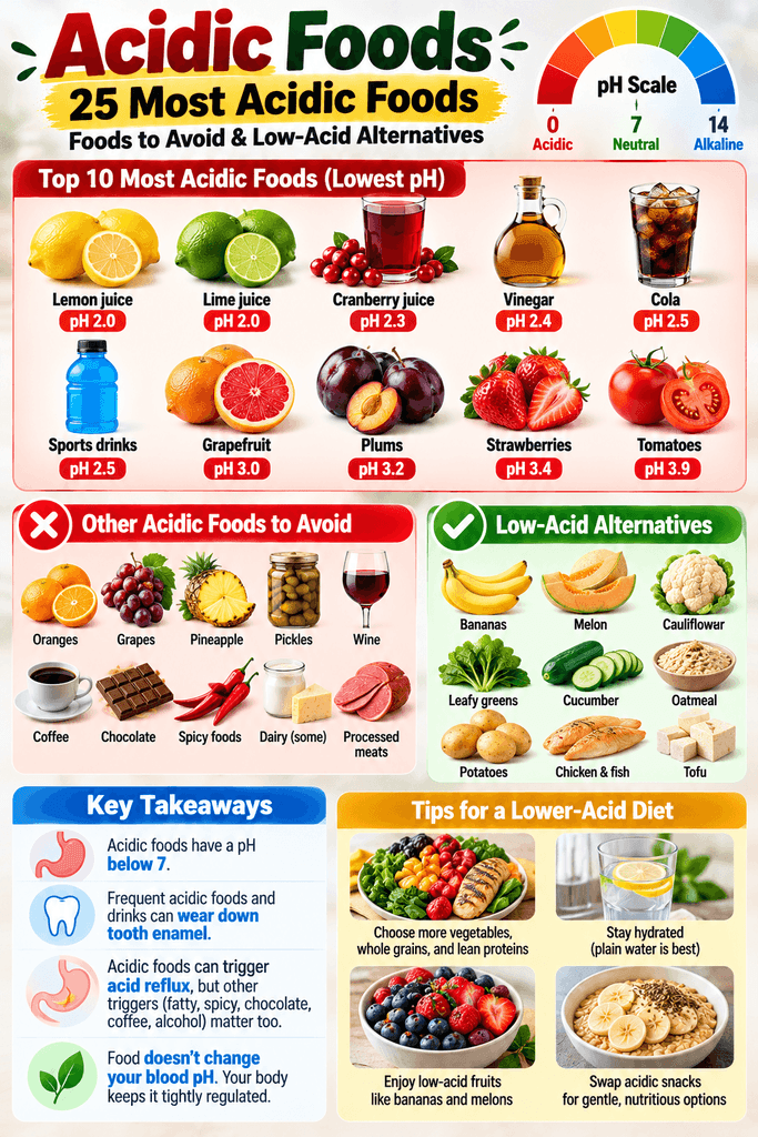 Acidic Foods: 25 Most Acidic Foods, Foods to Avoid & Low-Acid Alternatives