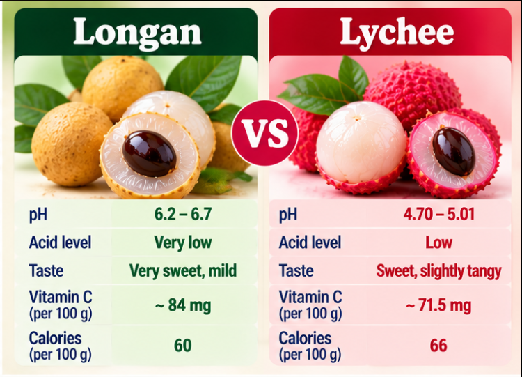 Longan vs lychee acidity comparison