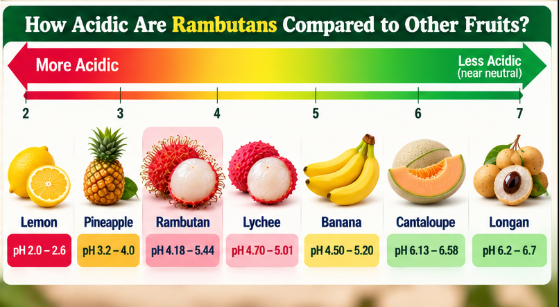 How acidic are rambutans compared to other fruits