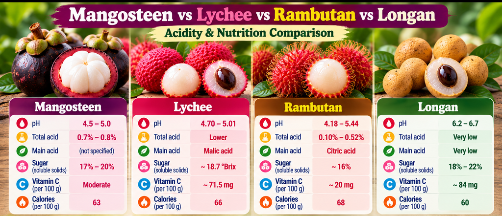 Mangosteens vs lychees vs rambutans acidity